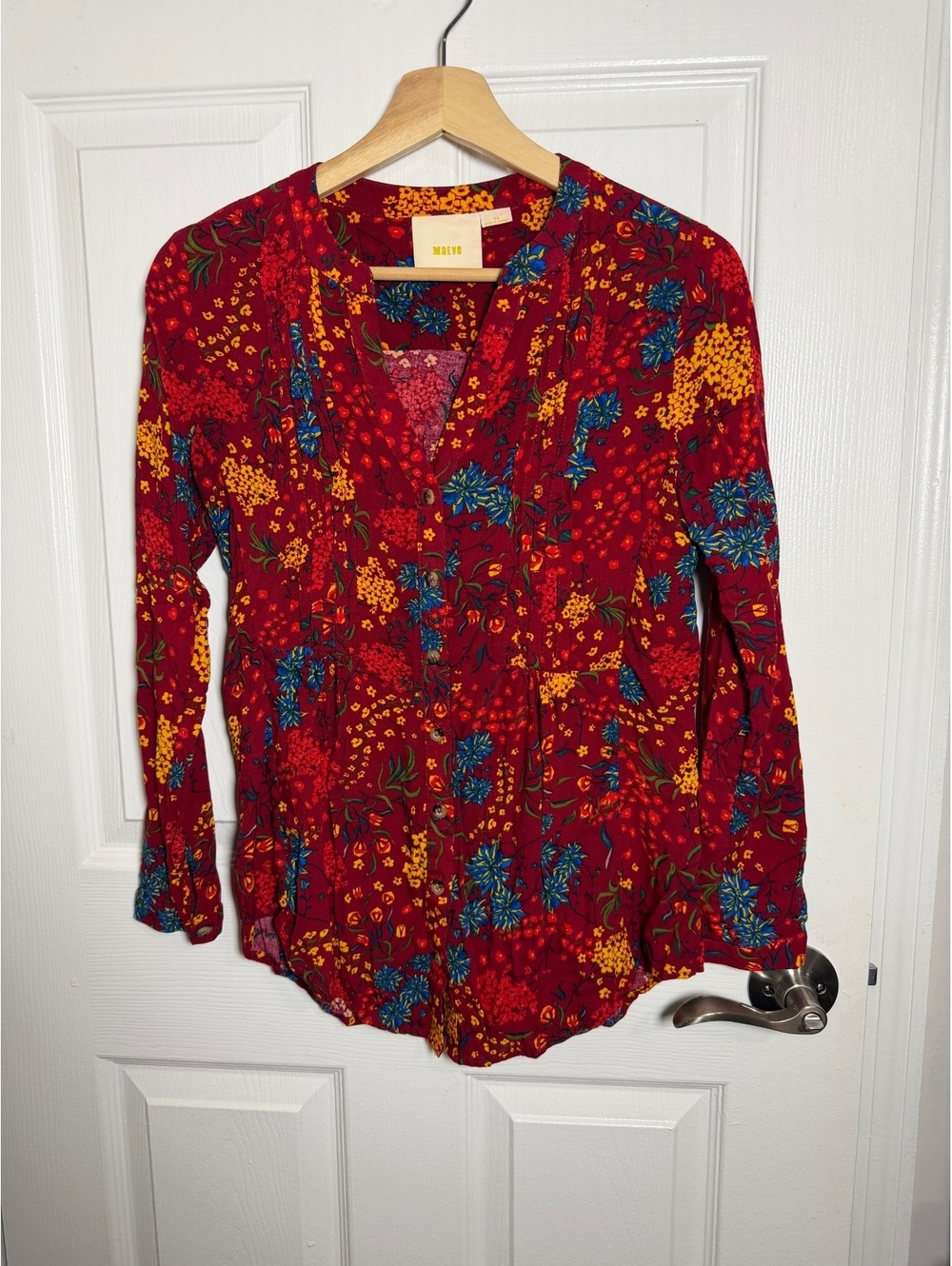 Anthropologie Maeve Red Floral Blouse